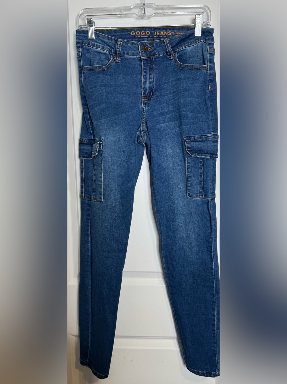 GOGO Women's Dark Blue Cargo Skinny Jeans size 8 stretch cotton blend